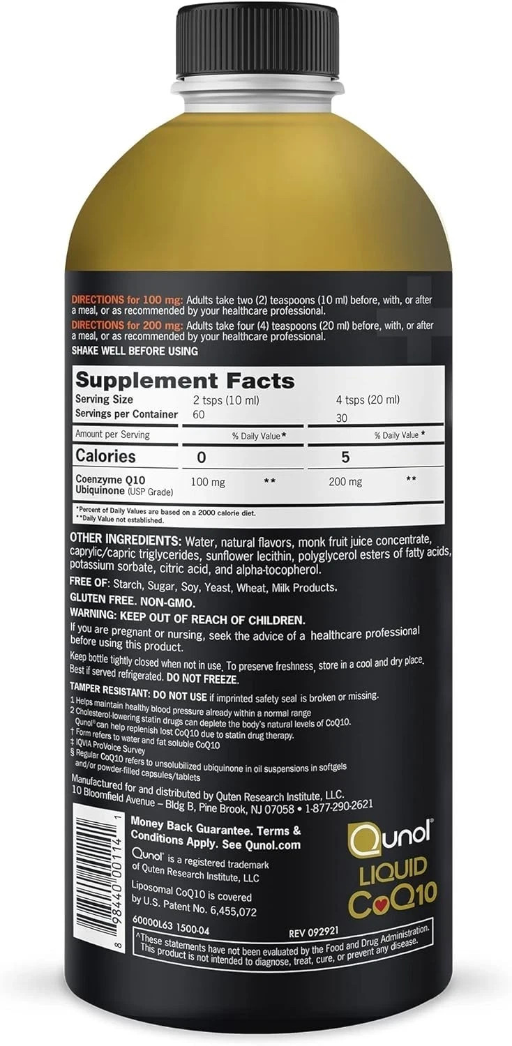 Qunol Liquid CoQ10 100mg Superior Absorption Heart Health 30.4oz 90 Servings