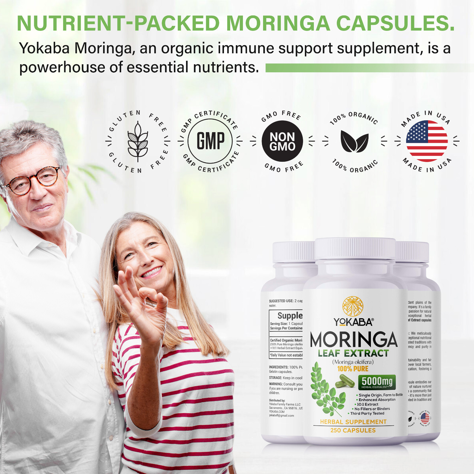 500 Capsules Moringa Oleifera Leaf Powder 5000mg – Organic Herbal Extract YOKABA