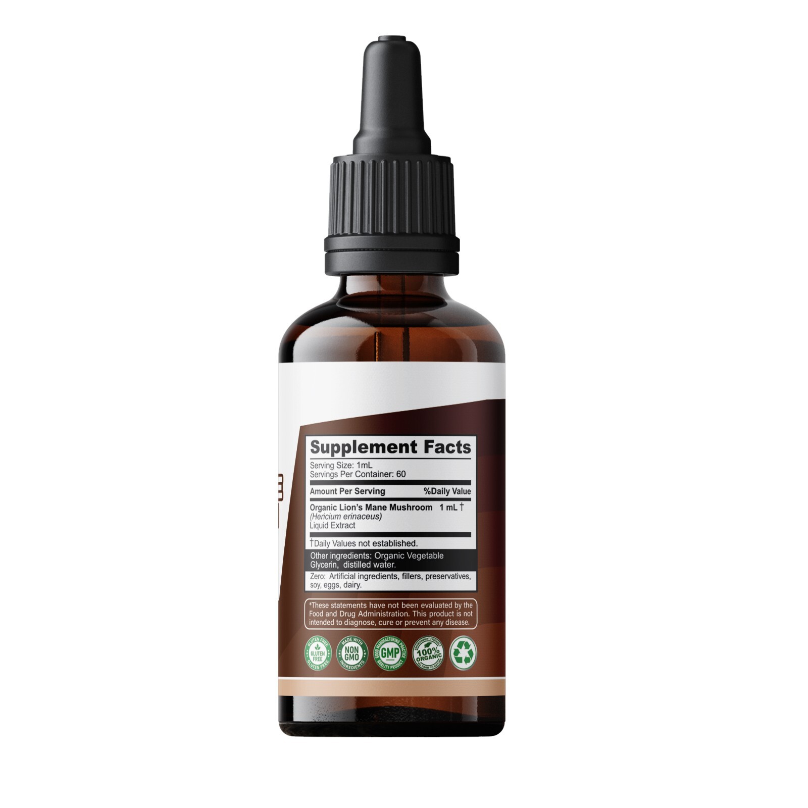 Lions Mane Mushroom Extract Organic Non GMO Tincture Liquid Herbal Drops 2 Fl Oz