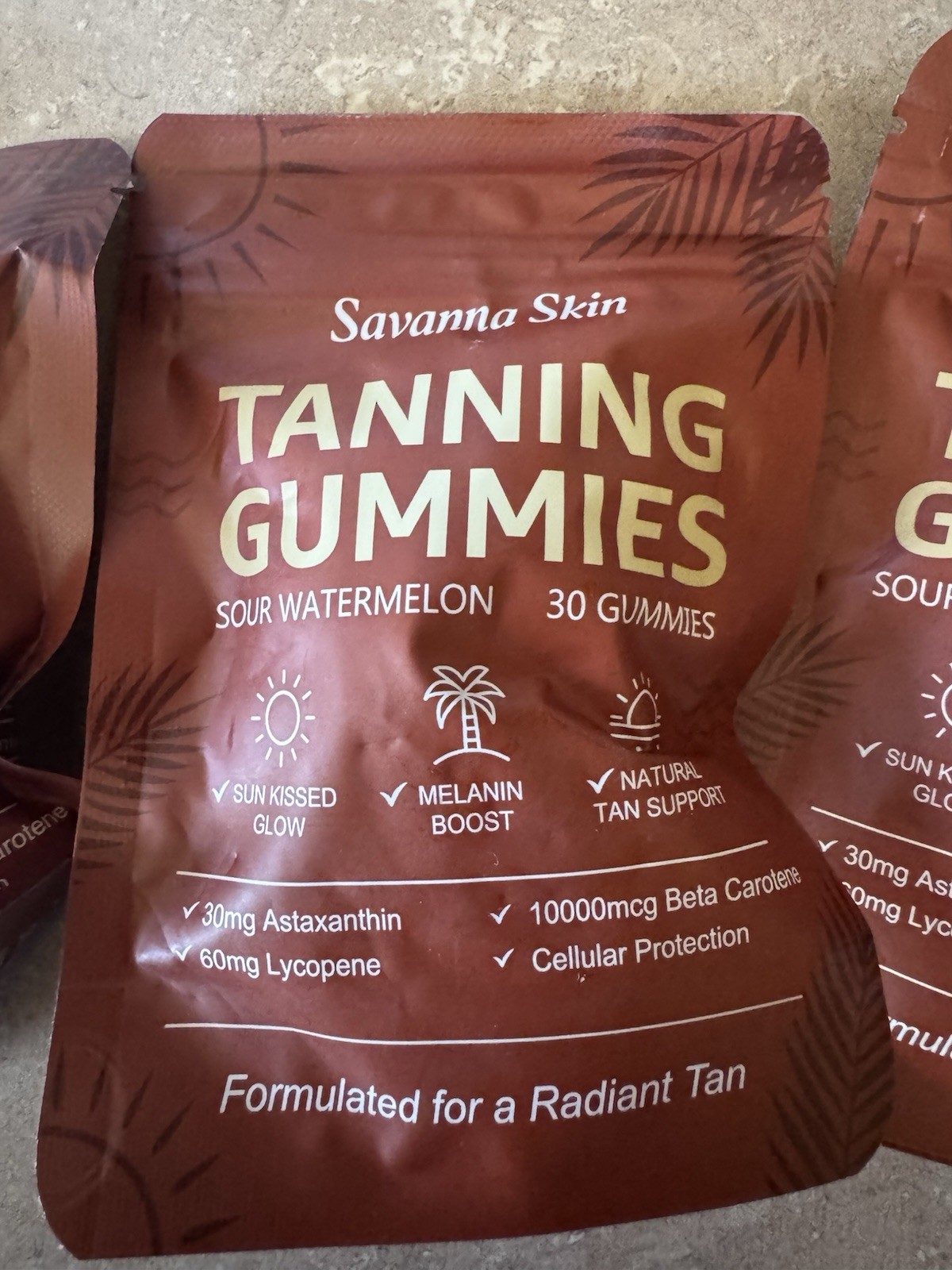 Savanna Skin Sour Watermelon Tanning Vitamin Gummies, 30 Count, Unisex Adult