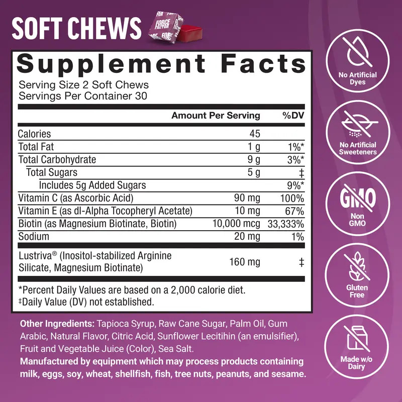 Force Factor Hair Accel Gummies – Grow Thicker Hair – 120 Mixed Berry