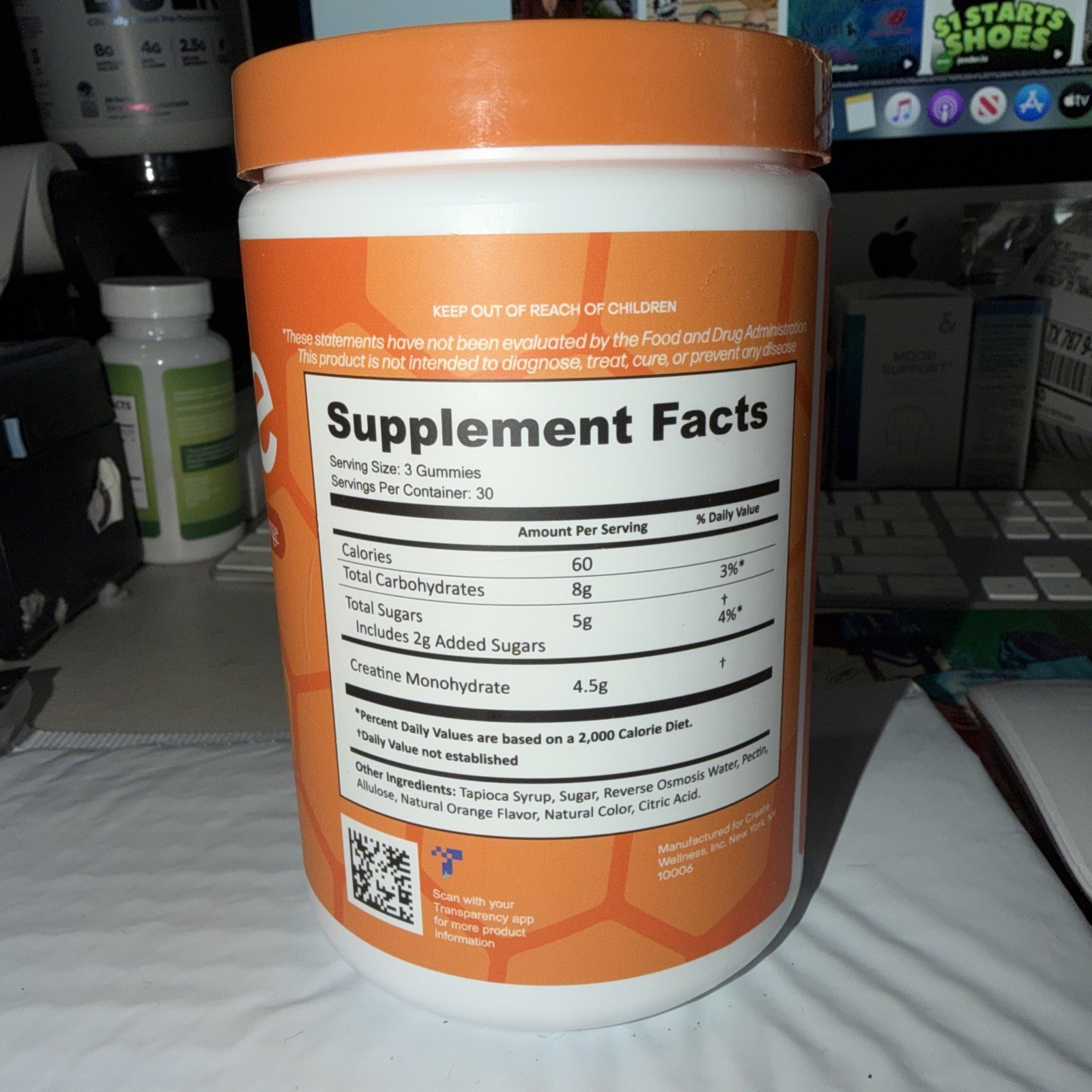 Create Creatine Monohydrate Gummies Strength, Orange 90unit **FREE SHIPPING**