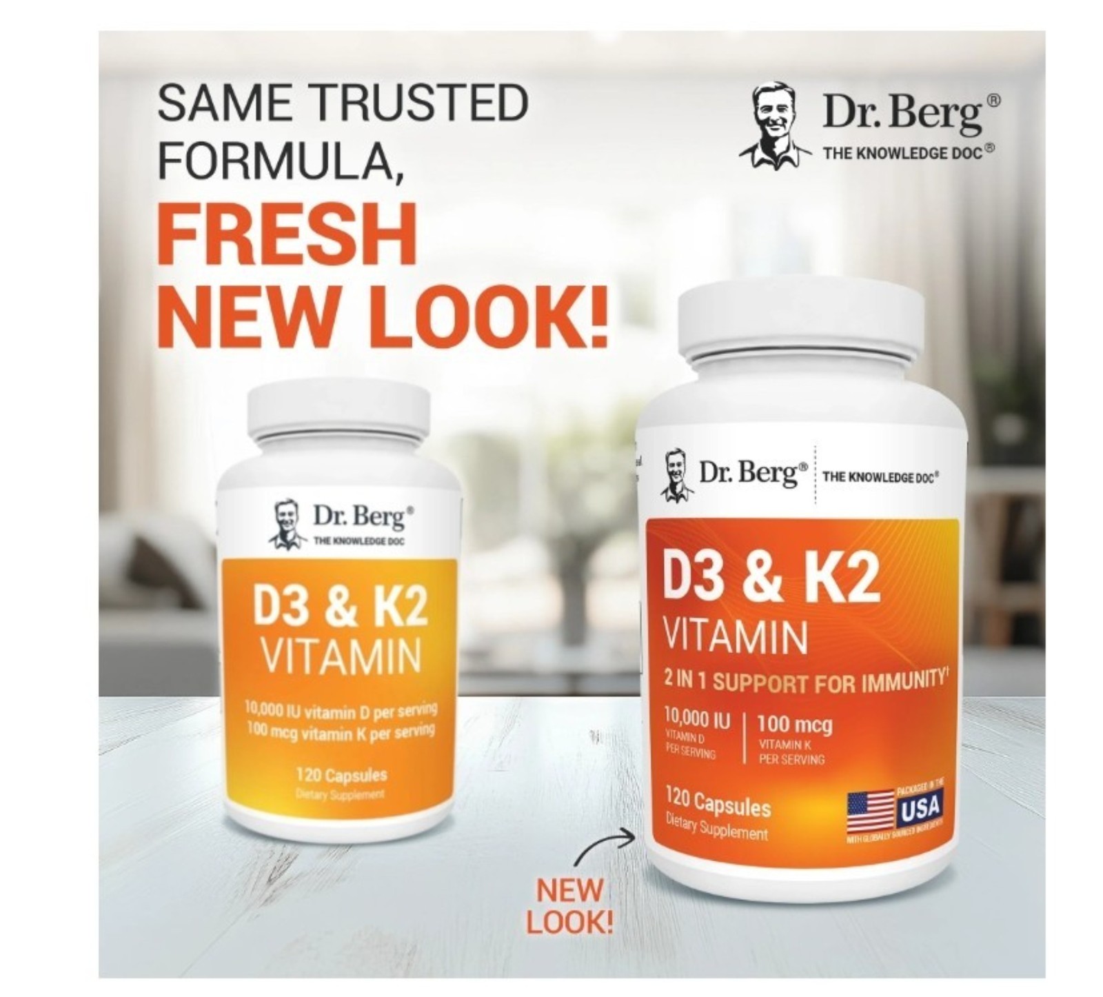 Dr. Berg’s D3 & K2 Vitamin, 10,000 IU, 100 mcg per serving, 120 Capsules