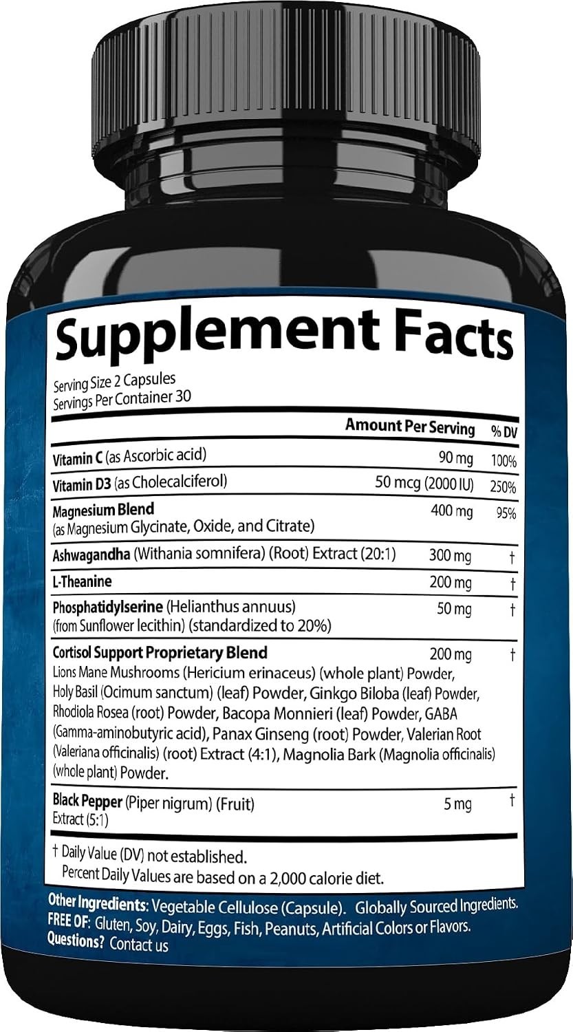 Comprehensive 16-in-1 Cortisol Support Formula for Sleep & Relaxation, 60 Caps
