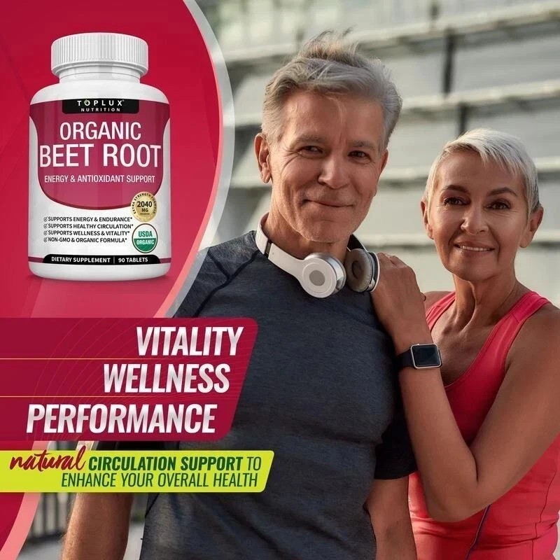 Toplux Organic Beet Root Tablet 2040mg Nitric Oxide Boosting Beetroot Supplement