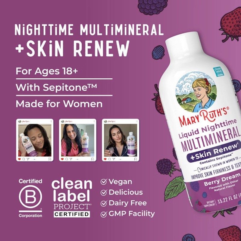 MaryRuth’s Liquid Nighttime Multimineral + Skin Renew – Berry Dream -15.22 fl oz