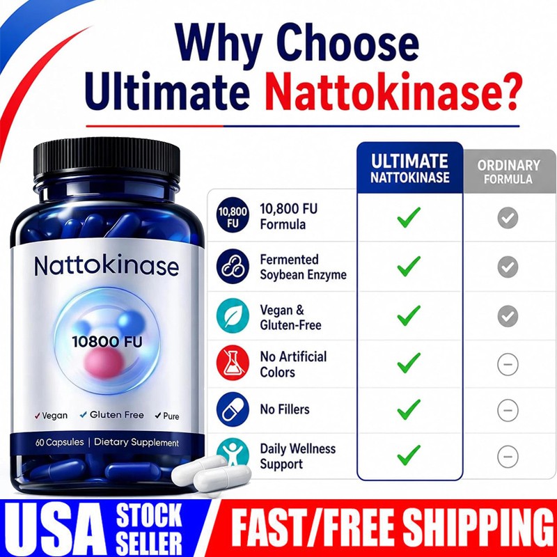 3PCS Nattokinase Supplement – 10800 FU 60 Capsules Per Serving Heart Circulation