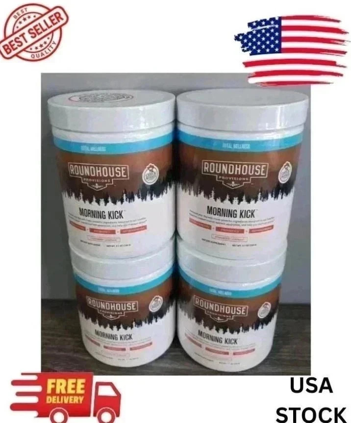 (4Pack)Roundhouse Morning Kick Supplement-Degestive Powder-StrawberryNew&saeled