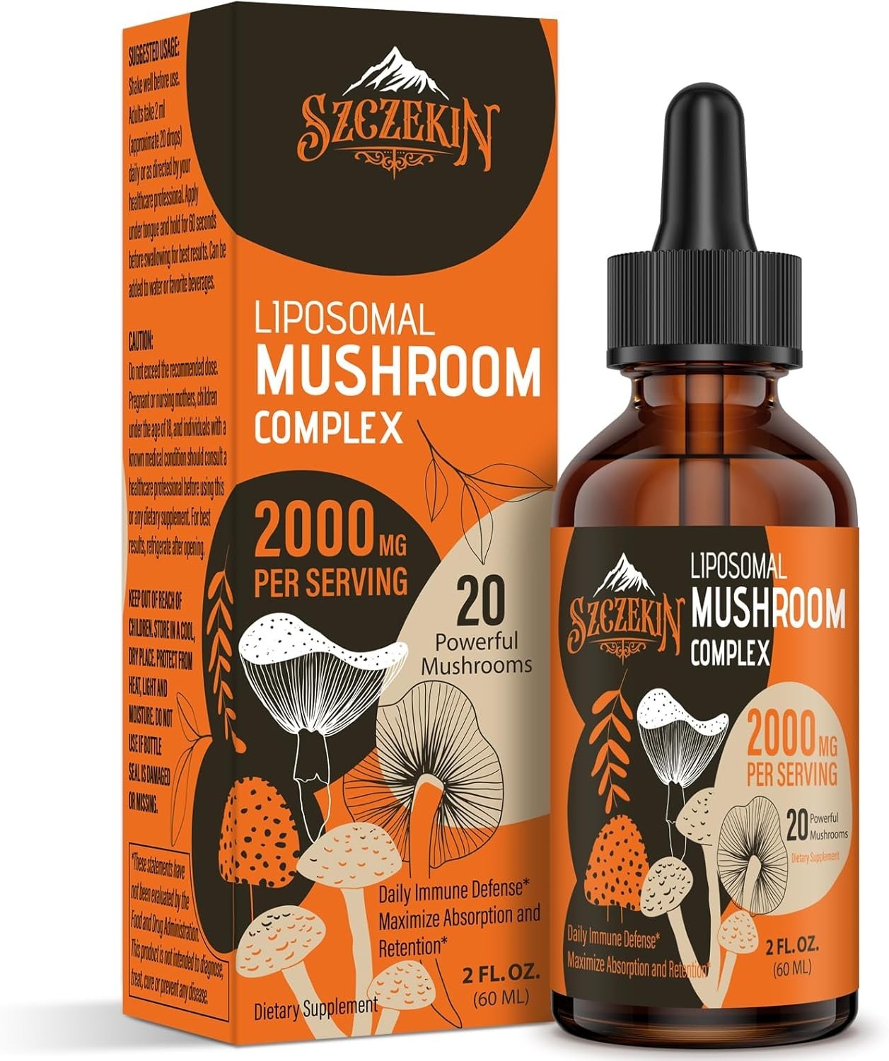 2000 MG Liposomal Mushroom Drops – 20 Organic Extracts for Immunity & Focus