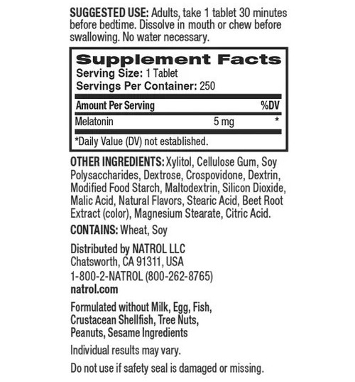 Natrol Melatonin 5 Mg Fast Dissolve 250 Strawberry Tablets ~ SPECIAL ~ EXP 11/27