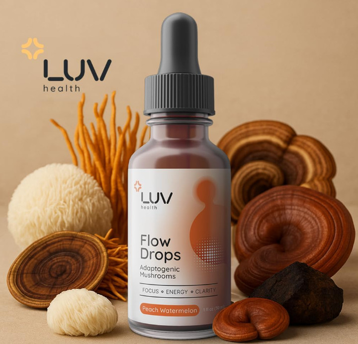 (5 PACK) LUV Health Flow Drops – Adaptogen Mushroom Blend Drops [USA]