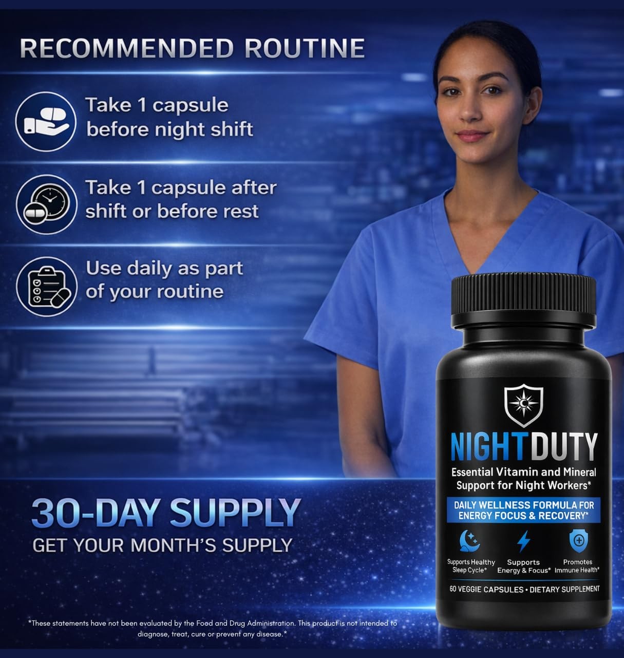 NIGHTDUTY Night Shift Essentials Multivitamin for 60 Count (Pack of 1)