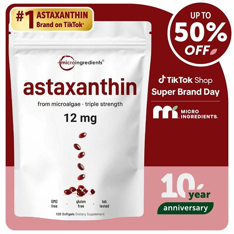 Micro Ingredients Astaxanthin 12mg,120 softgels,tanning pills, Strength Caroteno