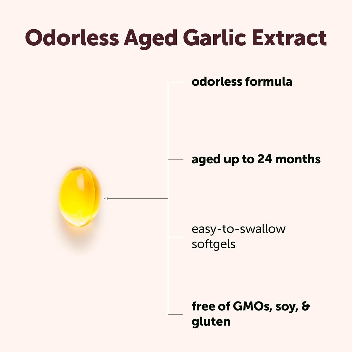 Odorless Garlic, 300 Softgels | 2 Years Aged Garlic Extract | Grown Allium Sativ