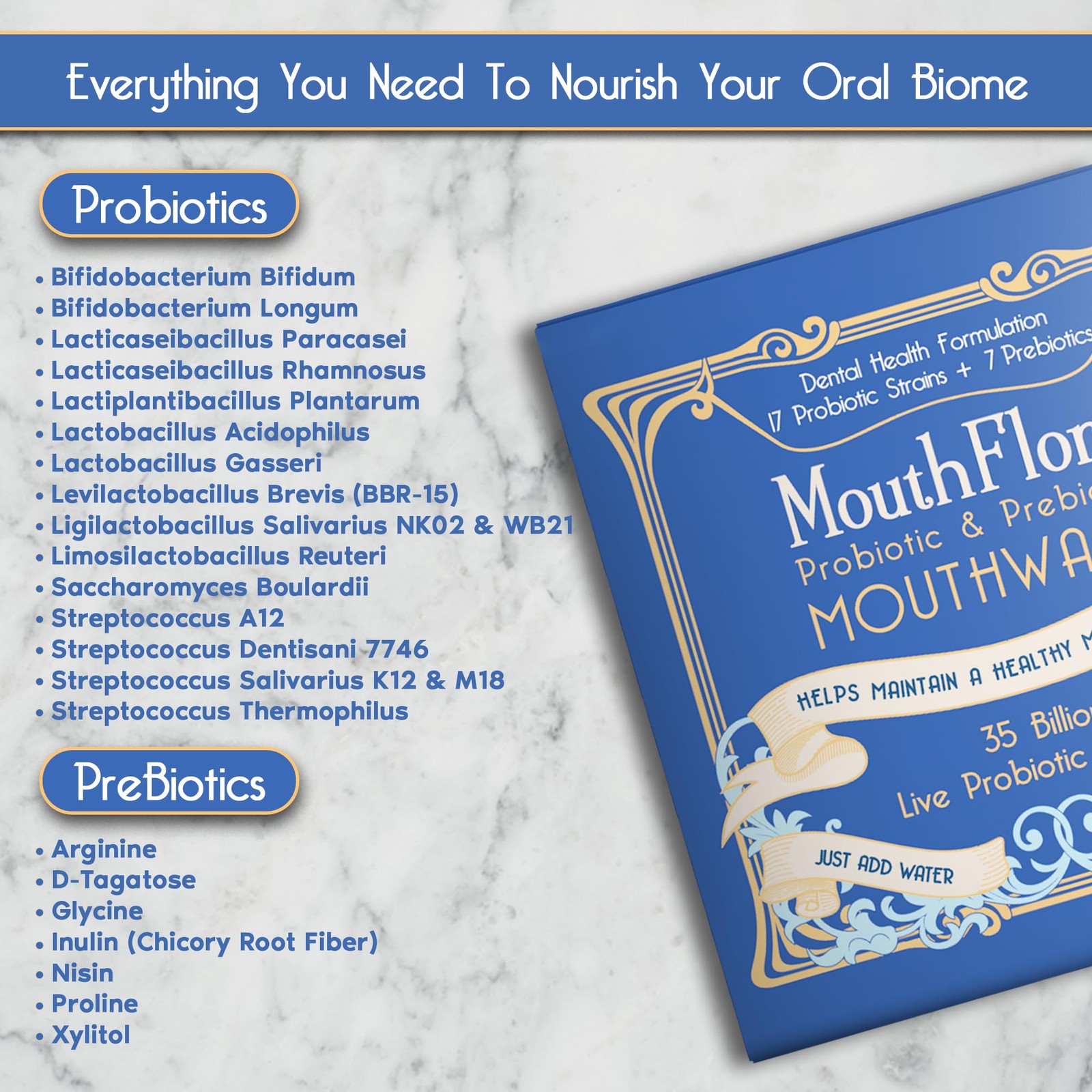 Probiotic & Prebiotic Mouthwash for Adults | Pack of 60 (2000mg/pc), White