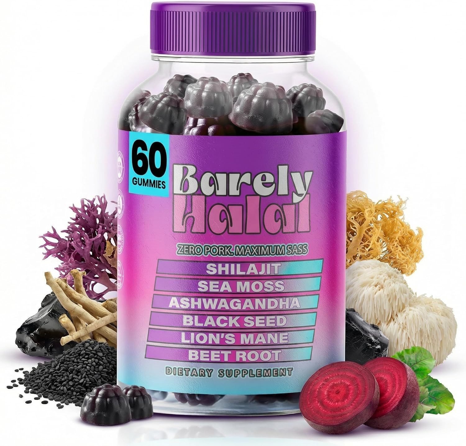 Barely Halal Shilajit Gummies for Energy & Focus Vegan Halal-Certified Adaptogen