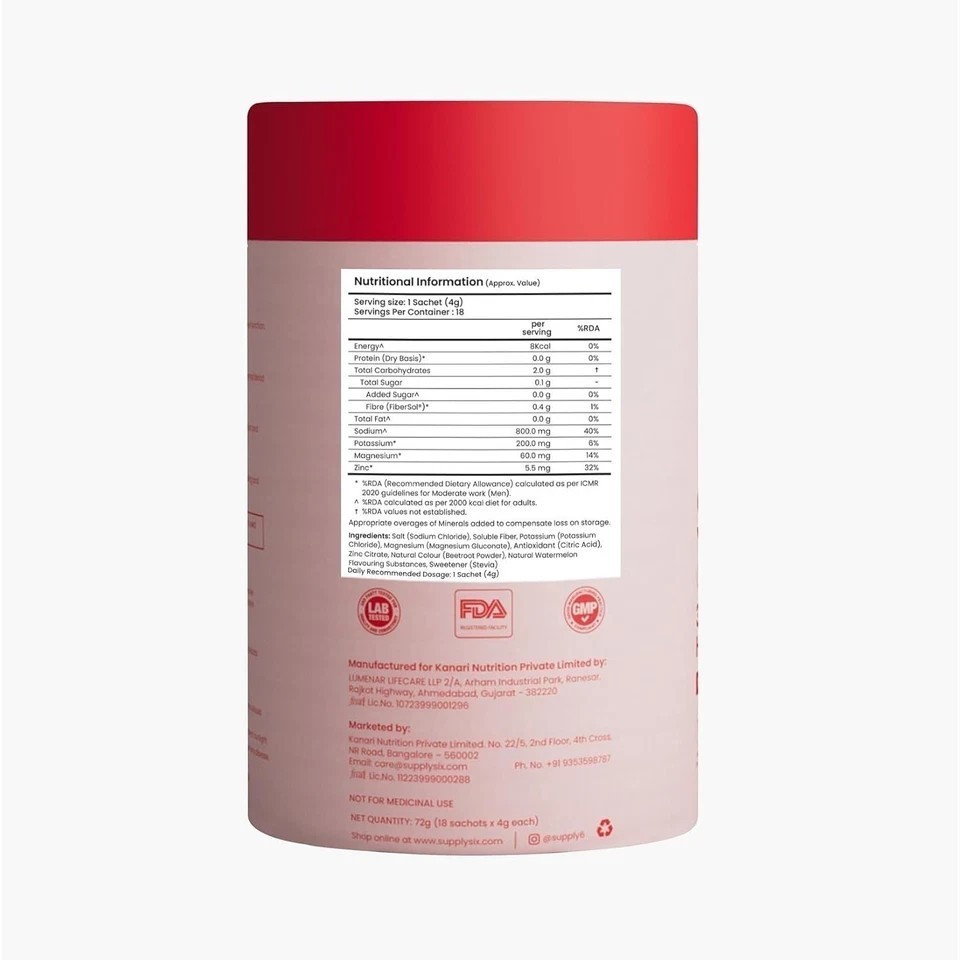 Supply6 Salts | Electrolyte Mix | Zero Added Sugar, (18 Servings, Watermelon) T2