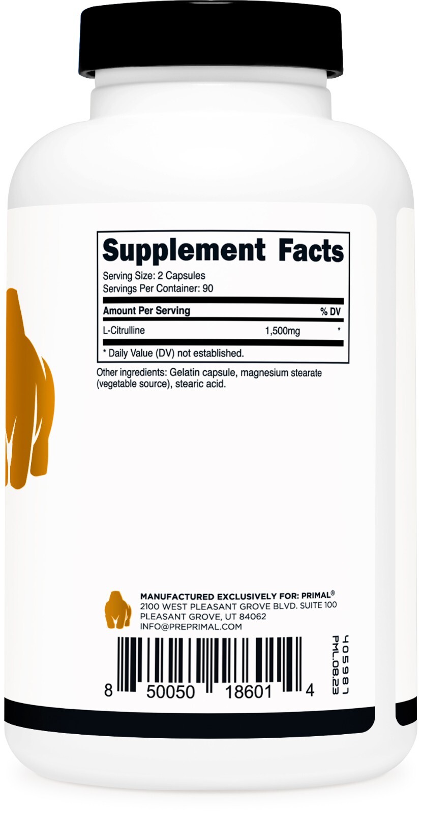 Primal L-Citrulline Capsules (180 Capsules) ( 1,500 mg Per Serving)