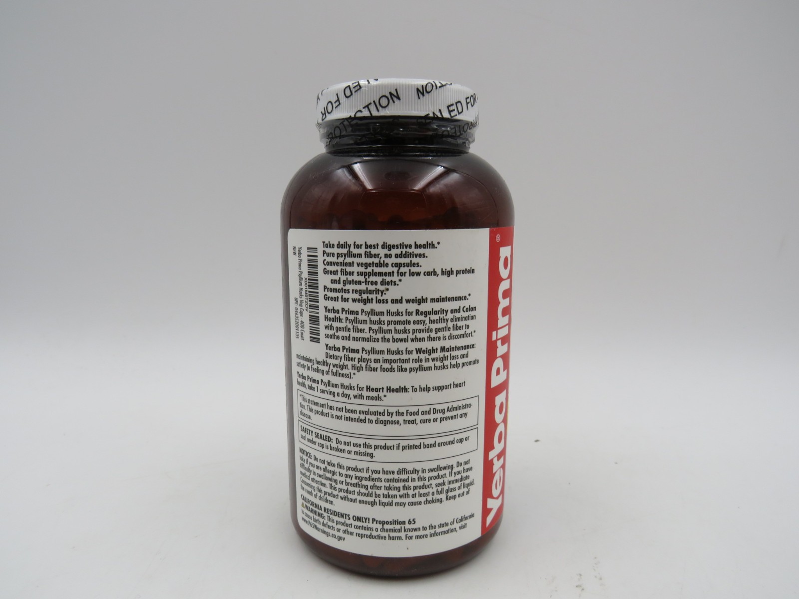 Yerba Prima Psyllium Husks Caps 625 mg 400 Capsules Gluten-Free EXP 12/2028