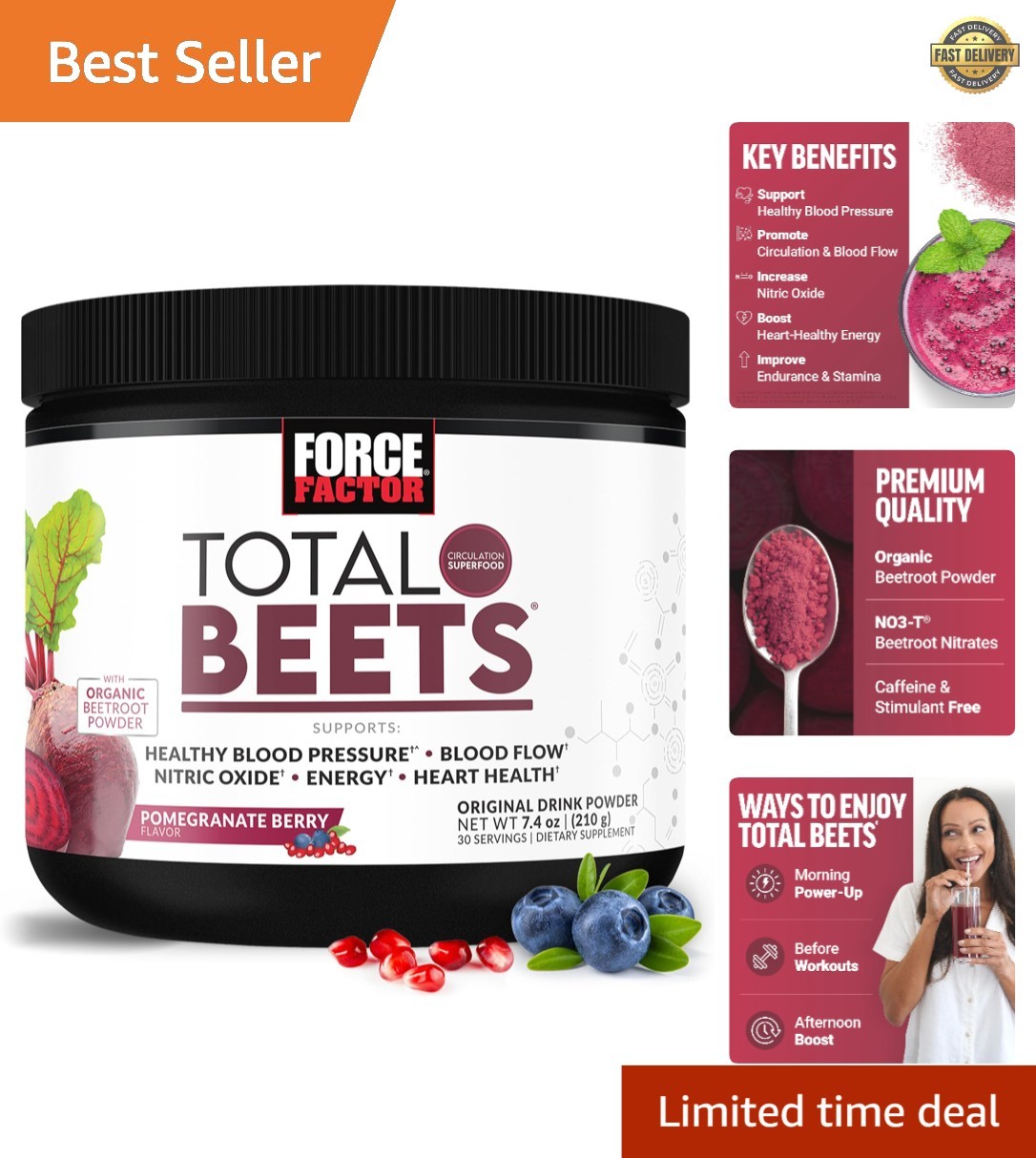 Gluten-Free Total Beets Superfood Powder – Enhance Circulation & Stamina, 7.4 Oz