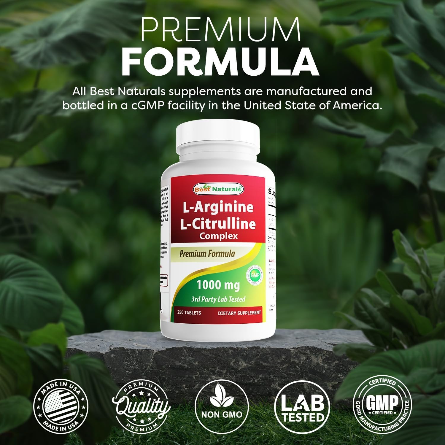 L-Arginine L-Citrulline Complex Tablets – 250 Count for Energy & Performance