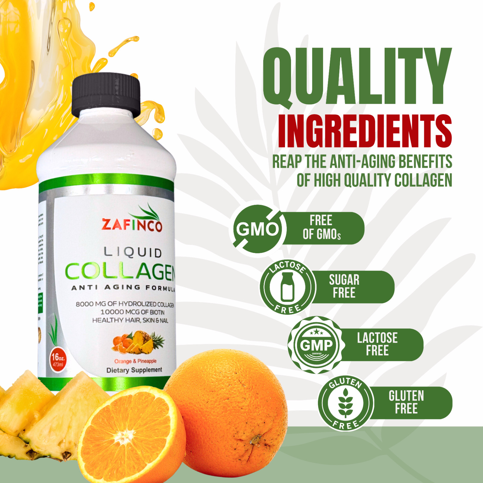 Liquid Collagen, Extra Strength Sugar Free Biotin, Orange -Pineapple 2pack