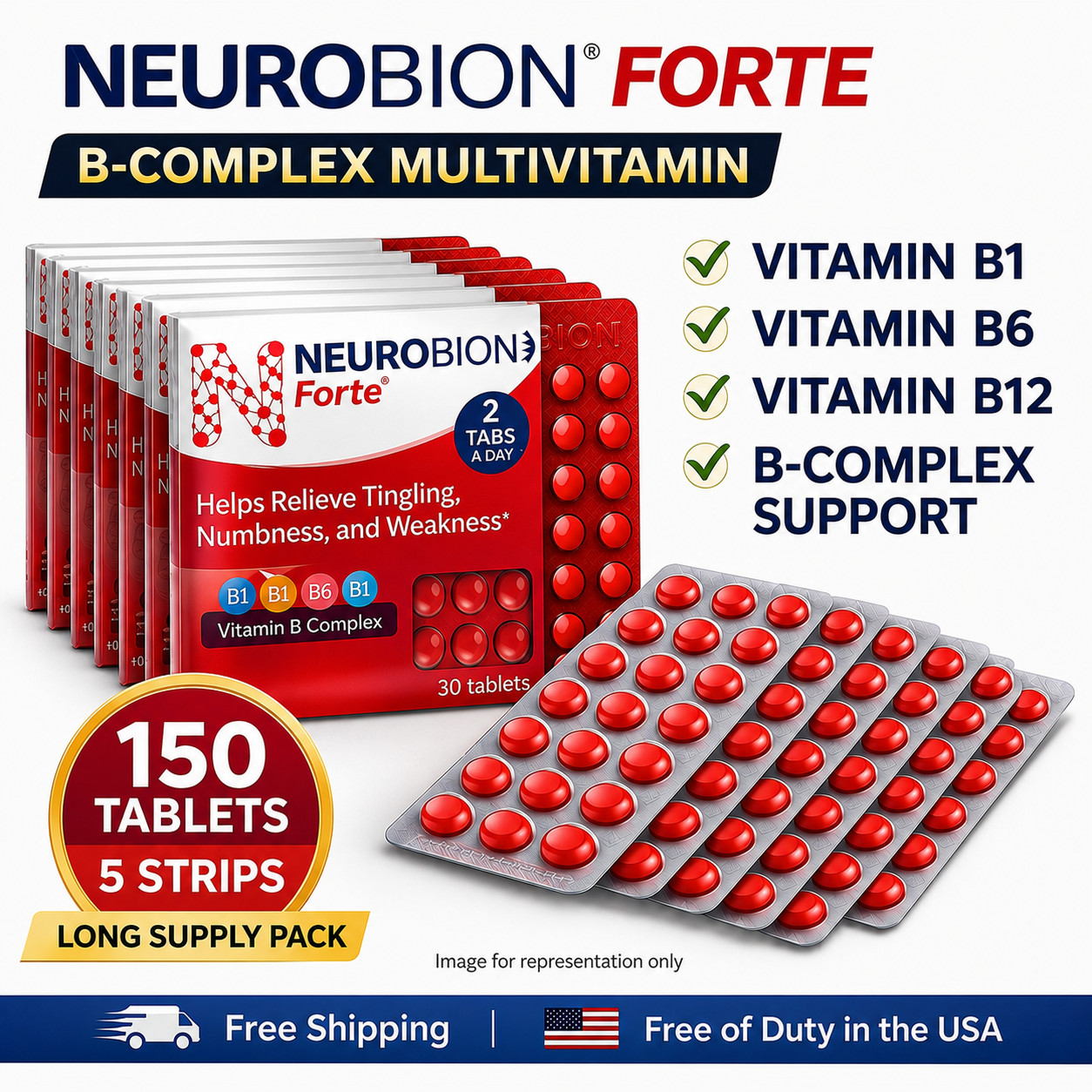 Multivitamin Neurobion Forte B1 B6 B12 B Complex Supplement 150 Tabs Exp 07/2027