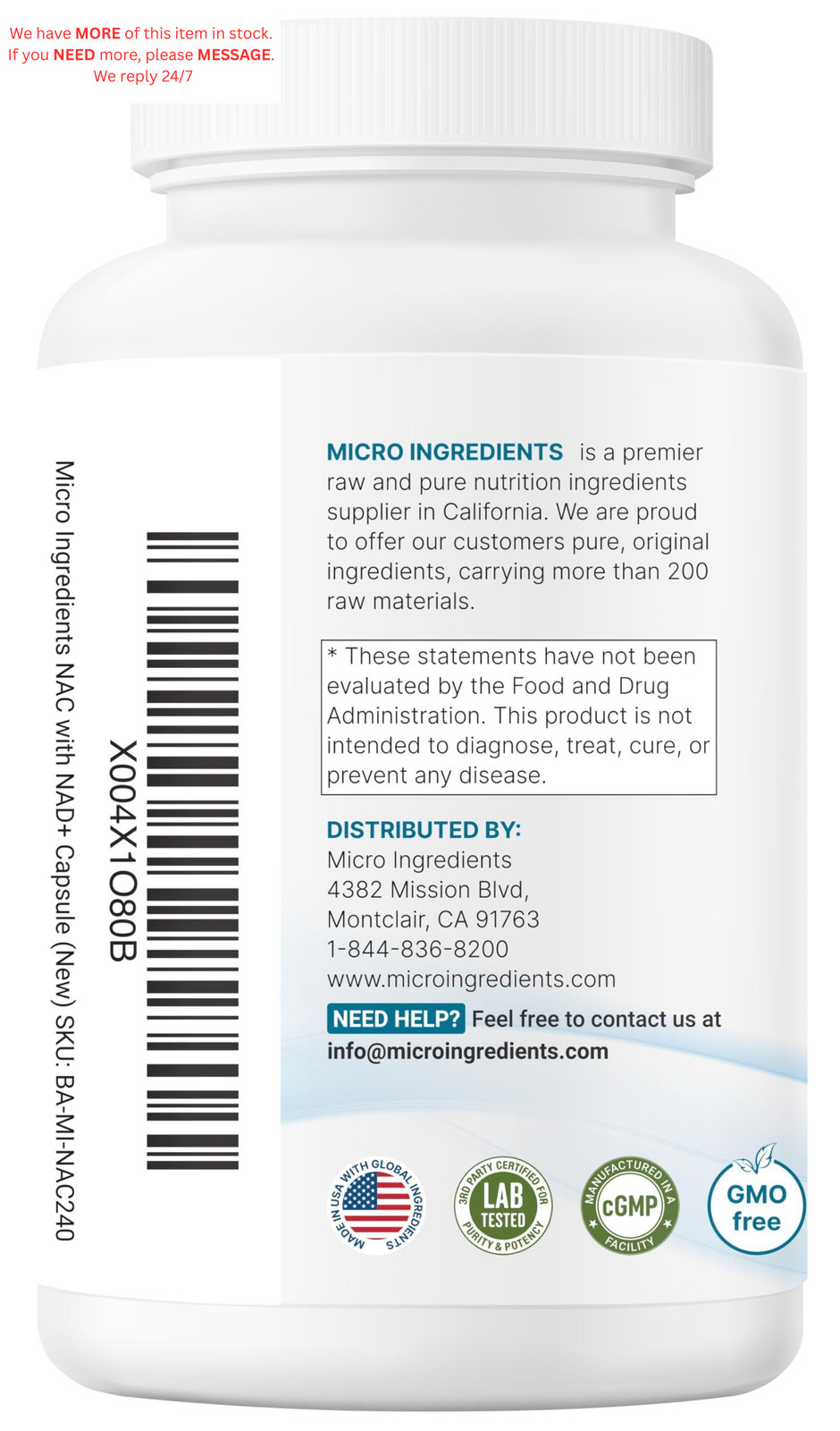 Micro Ingredients NAC with NAD+, 240 Vegetarian 240 Count (Pack of 1)