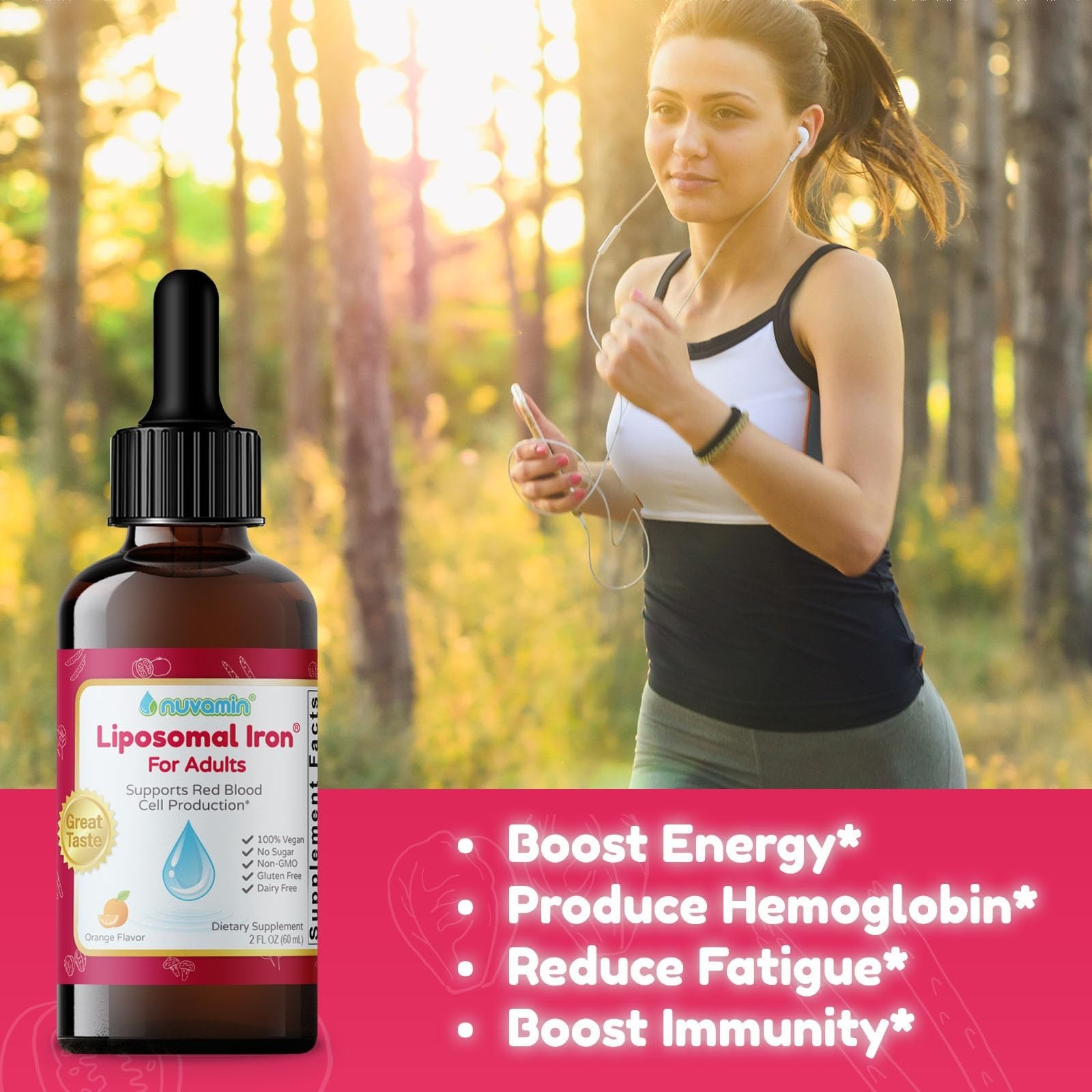 Liquid Liposomal Iron Drops 2oz – High Absorption, No Aftertaste, Orange Flavor,
