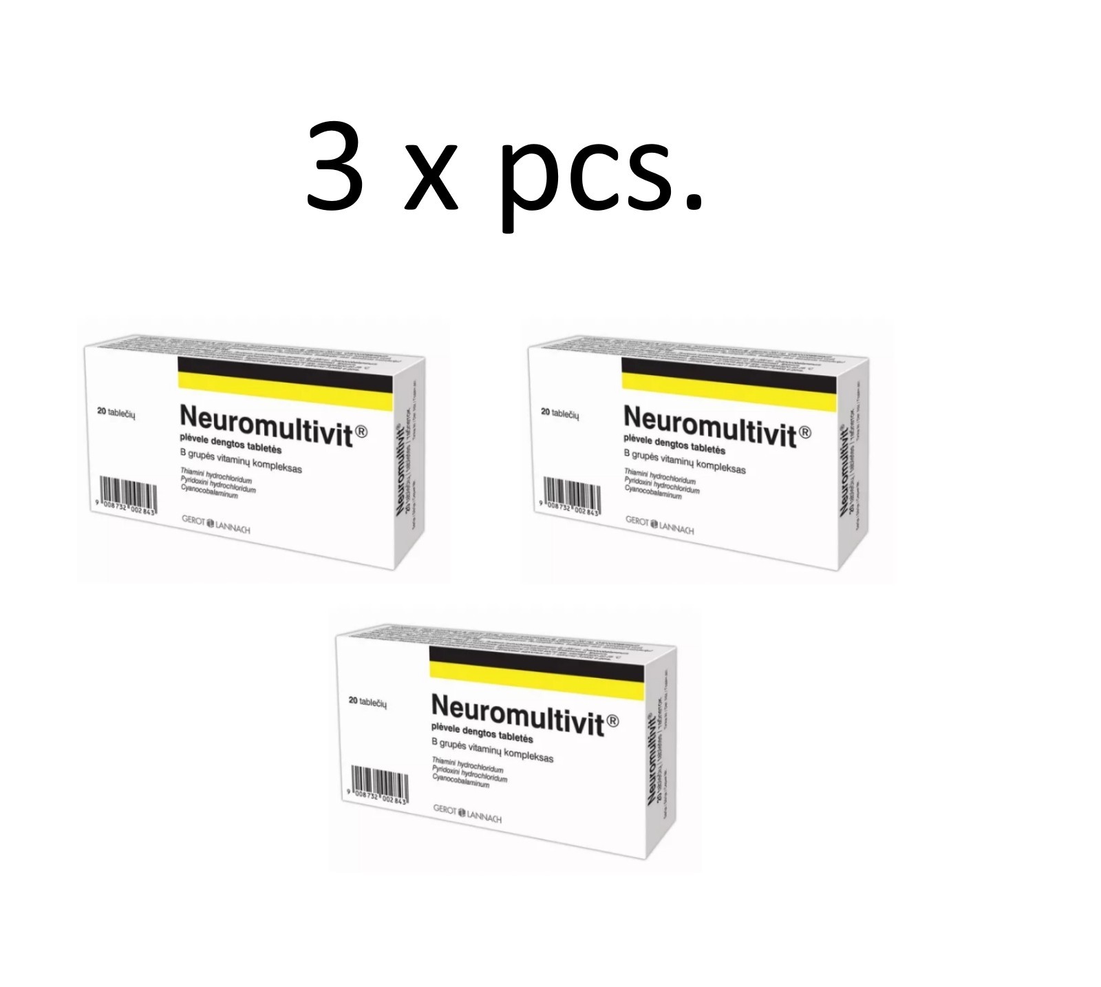 3 x Neuromultivit Vitamin B Group Complex. B1 B6 B12 Nervous System Health 20tab