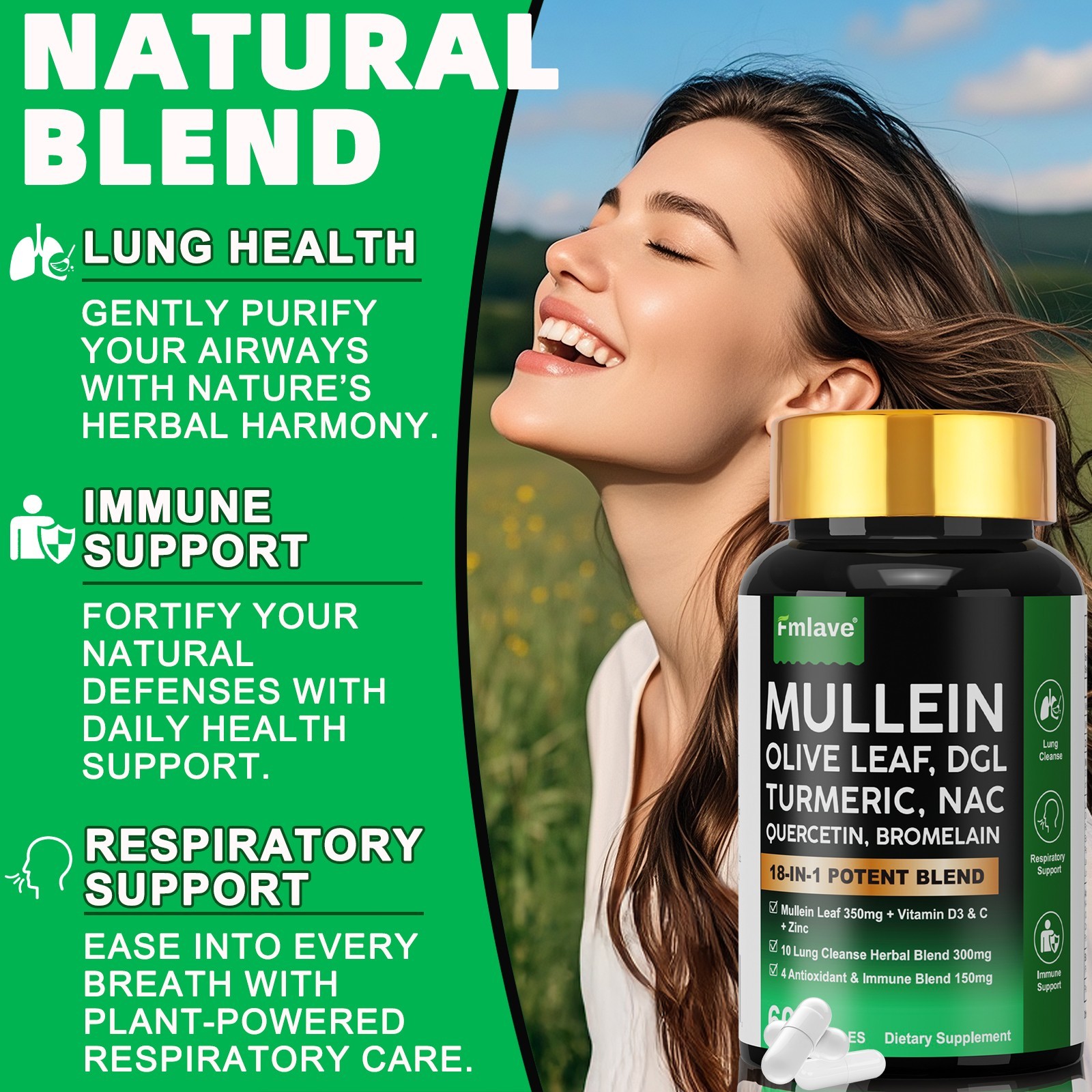 Mullein Lung Detox – Turmeric Quercetin Bromelain NAC Respiratory & Lung Support