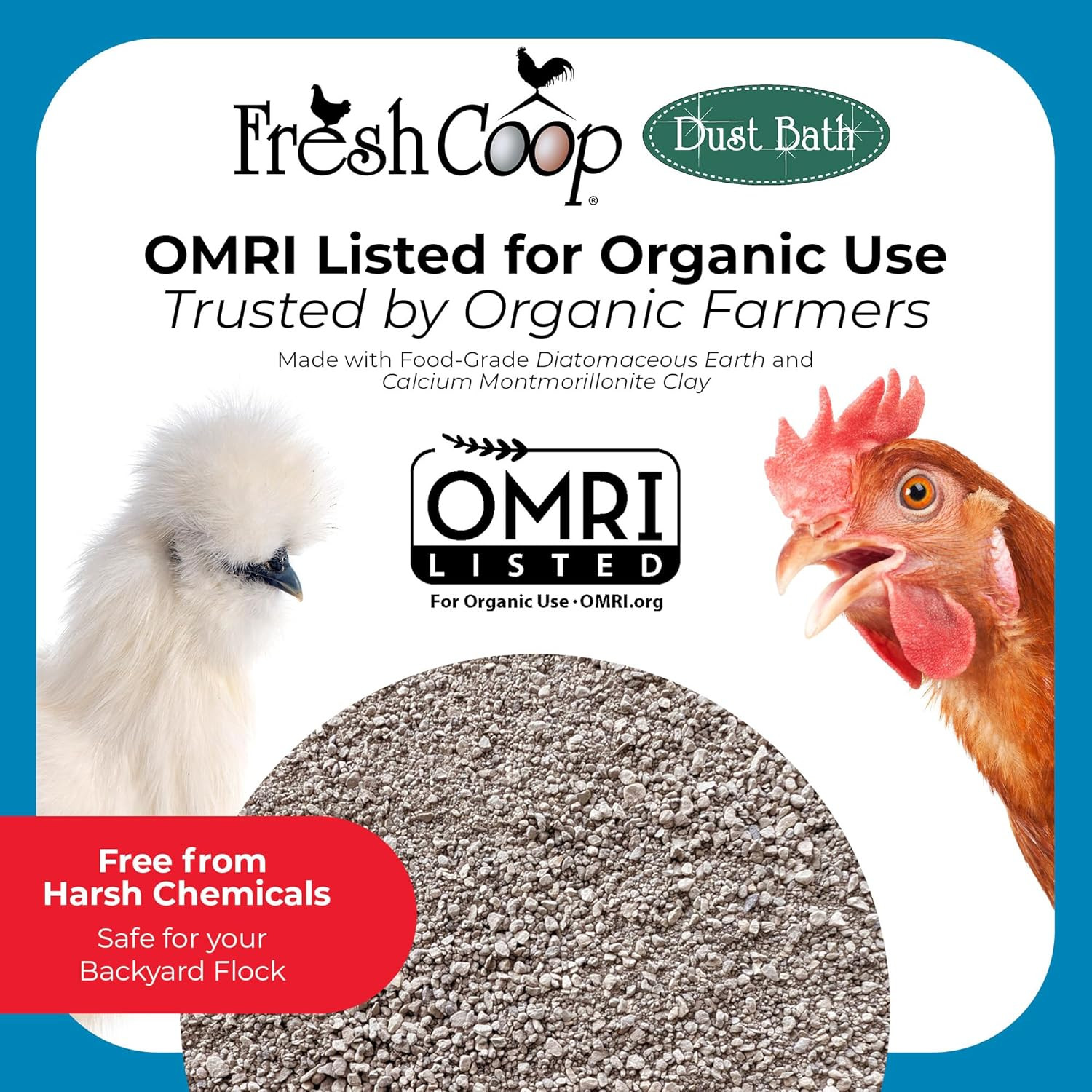Fresh Coop Dust Bath, 20Lbs (Pack of 2) – Food-Grade Diatomaceous Earth & Calciu
