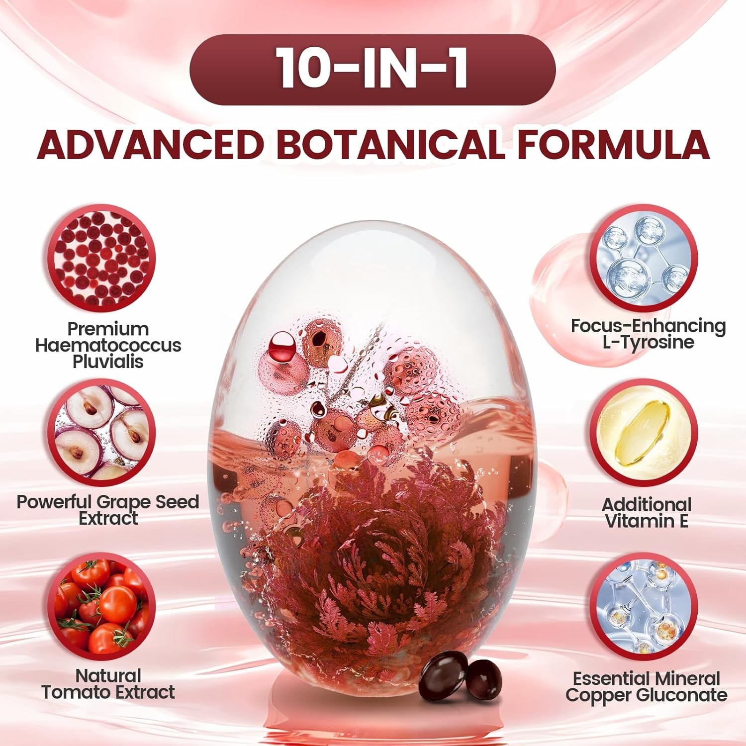 10 in 1 Astaxanthin Supplements 24Mg, 4 Month Supply, Astaxantina Antioxidant fr