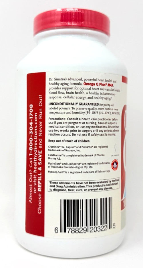 DENTED BOTTLE Dr. Sinatra Omega Q Plus MAX 180 Softgels 100mg CoQ10