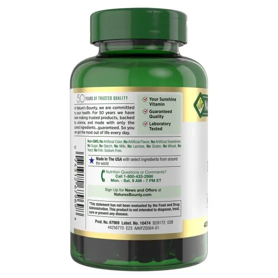 Nature’s Bounty Vitamin D3 125 mcg, 400 Softgels EXP 07/2028
