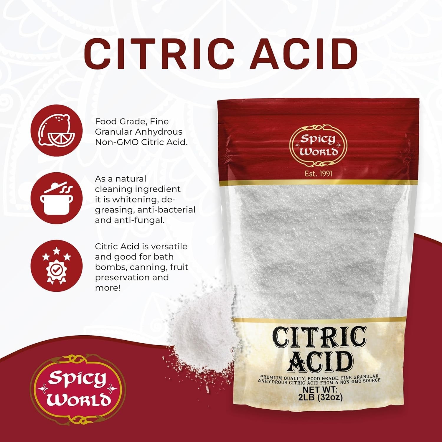 Citric Acid Powder 2 LB 100% Pure Food Grade Non GMO Fine Granular