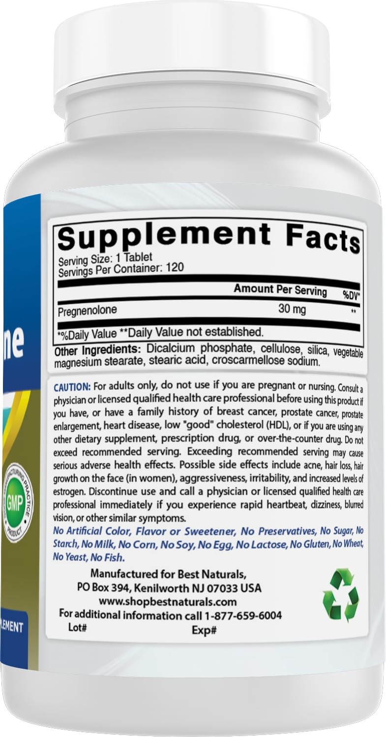 Best Naturals Pregnenolone 30 mg 120 Tablets (120 Count 120 (Pack of 2)