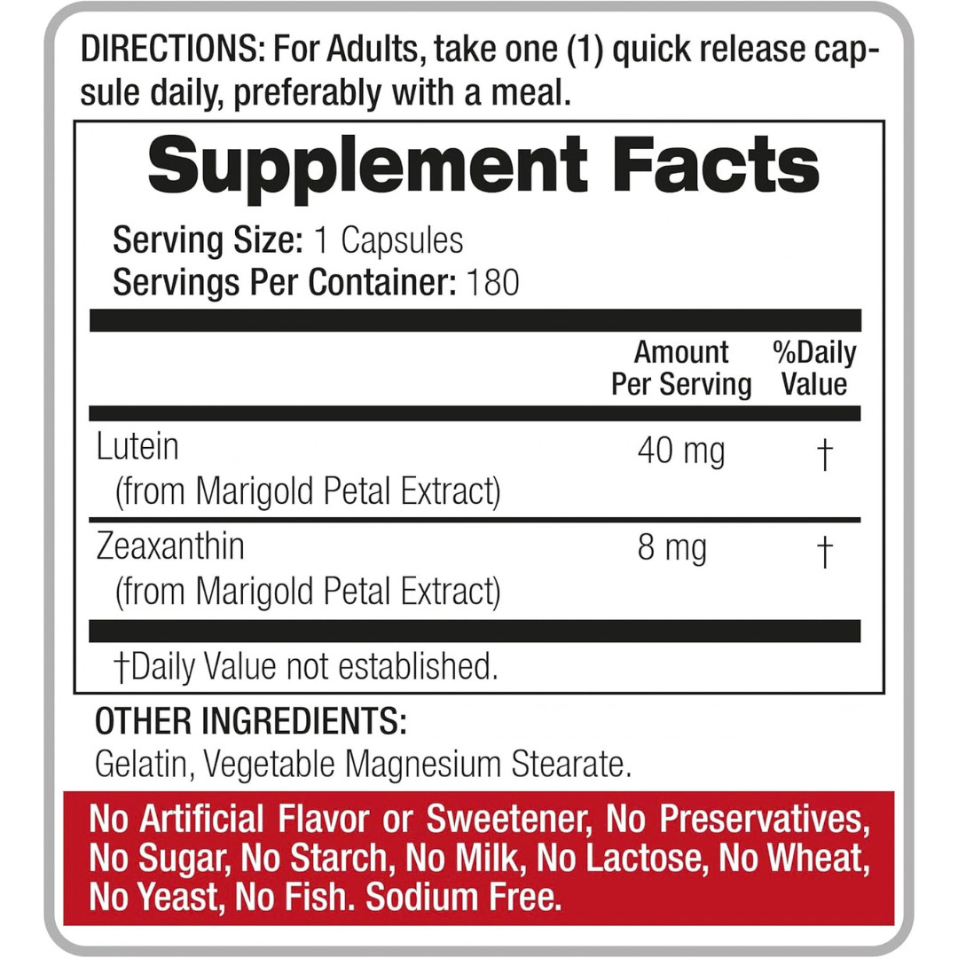 Lab | Lutein |180 Capsules |40 Mg| Lutein 40Mg | Lutein and Zeaxanthin Supplemen