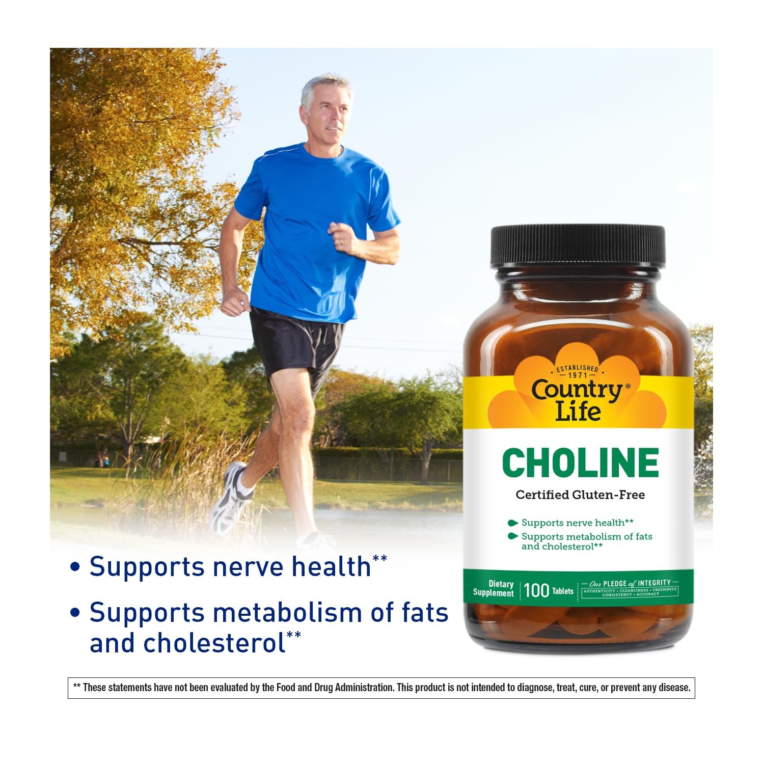 Country Life Choline 266mg, Certified Gluten Free, 100 Count (Pack of 1)
