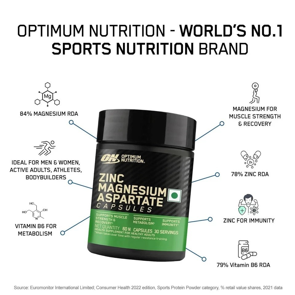 Optimum Nutrition ZMA 60 Caps Zinc Magnesium Aspartate | Strength & Recovery c99