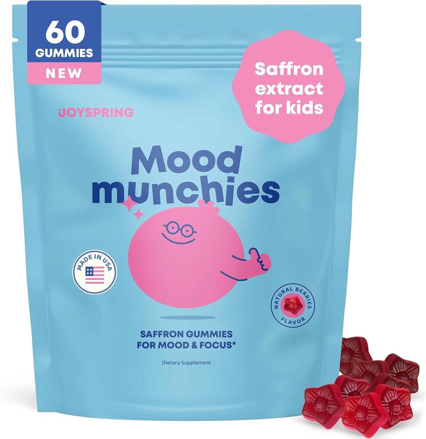 JoySpring 1 Mood Munchies Saffron Gummies for Kids | Saffron Extract Supplement