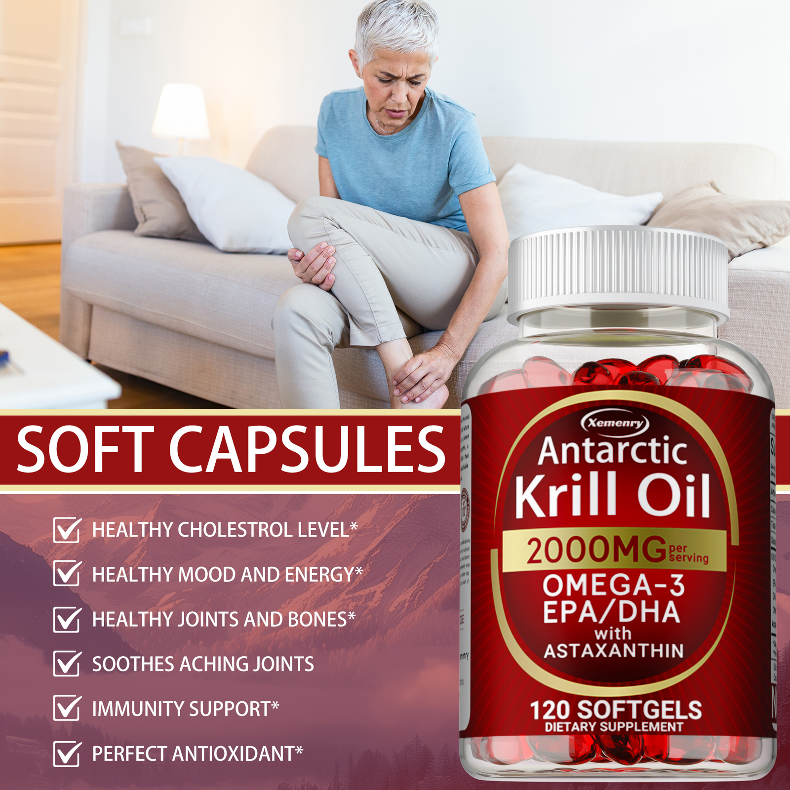 Antarctic Krill Oil – Omega-3 EPA, DHA, Astaxanthin, Anti Aging, Memory Support