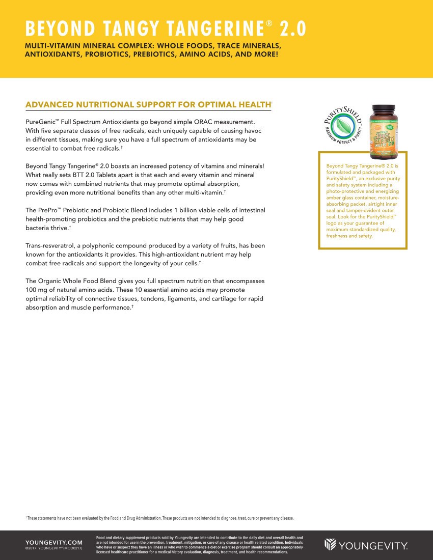 Youngevity Dr. Wallach Beyond Tangy Tangerine BTT 2.0 Tablets