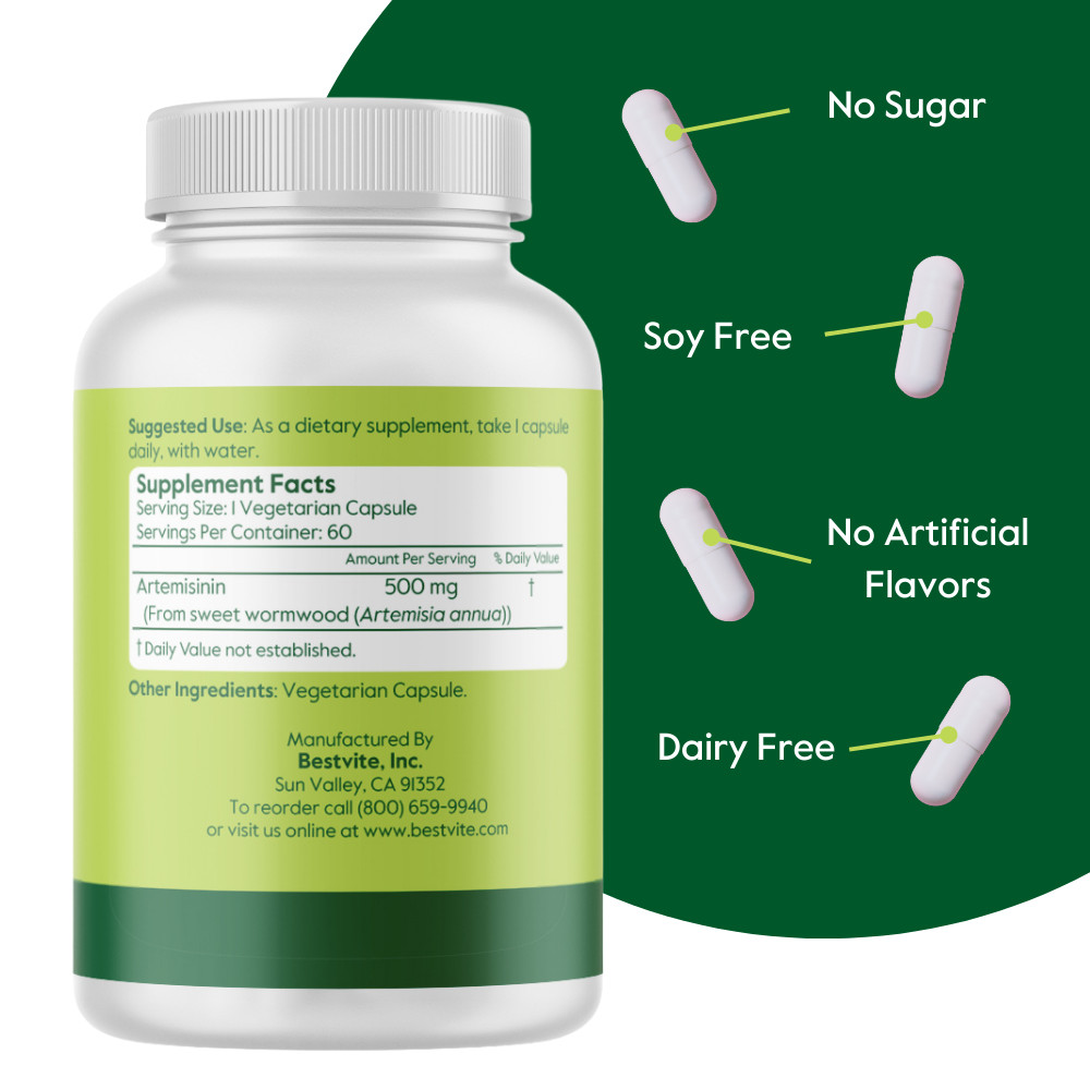 Artemisinin 500mg (60 Vegetarian Capsules) – No Fillers – Gluten Free – Non GMO