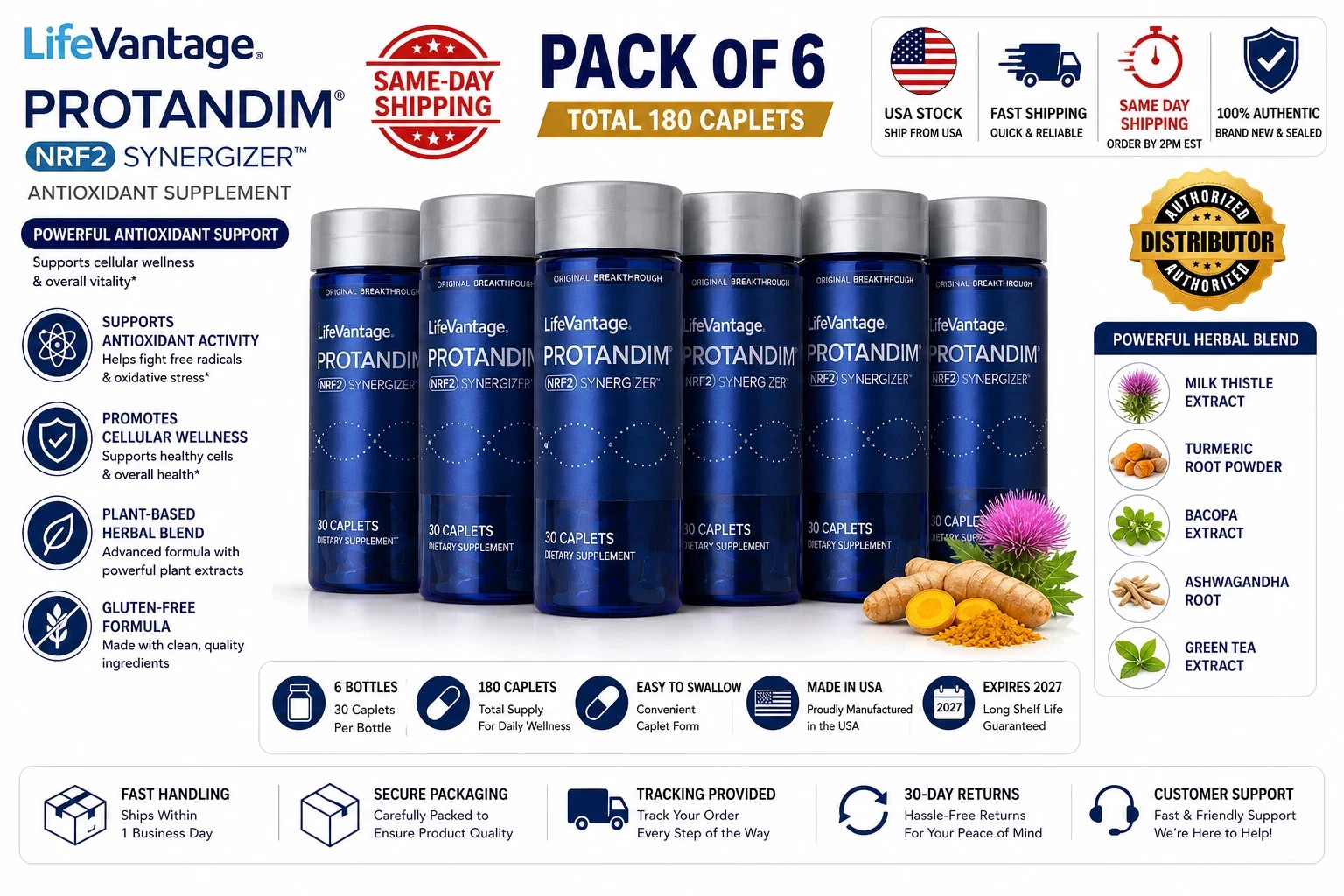 LifeVantage’ Protandim NRF2 Synergizer 180 Caplets–Pack of 6(180 Caplets) Sealed
