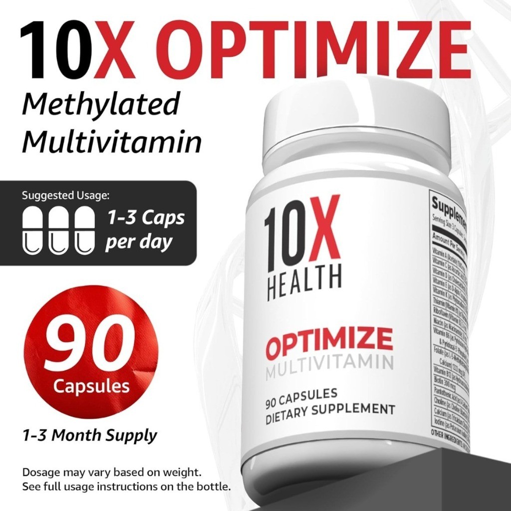 3 PACK Authentic 10X Health Optimize Methylated Multivitamin 90 Caps EXP 07/2027