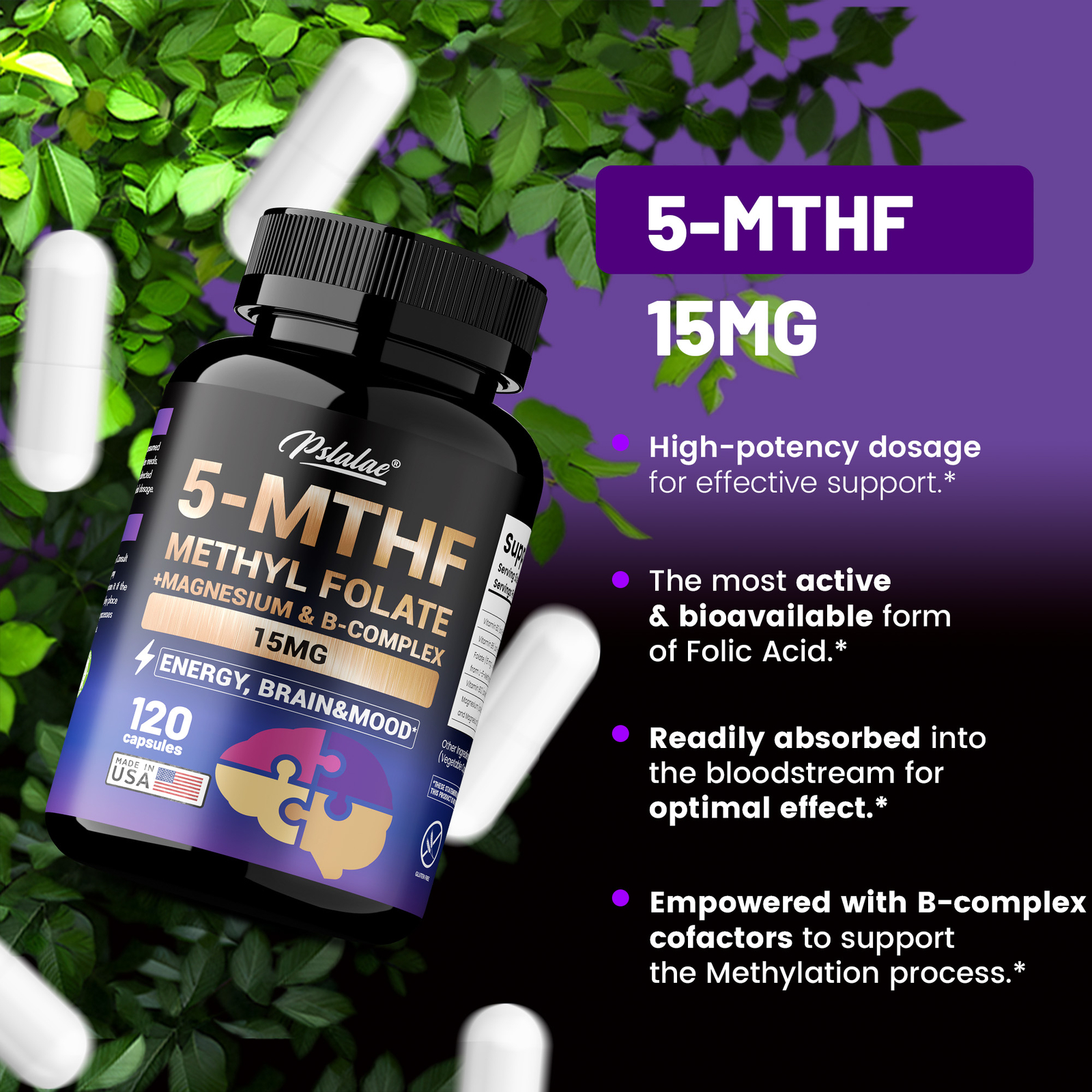5-MTHF Methylfolate – Brain Health and Mood Support, Memory Enhancement, Focus