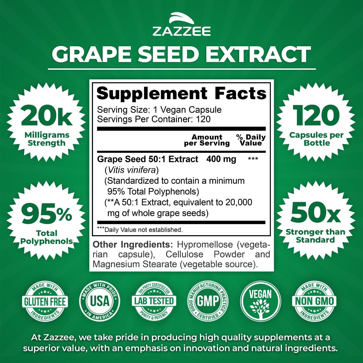 High Strength Grape Seed 50:1 Extract, 120 Vegan Capsules, 95% Polyphenols