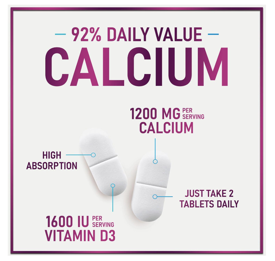 Calcium 1200mg per Serving with Vitamin D3 Bone Teeth Health Supplement 60 Tabs