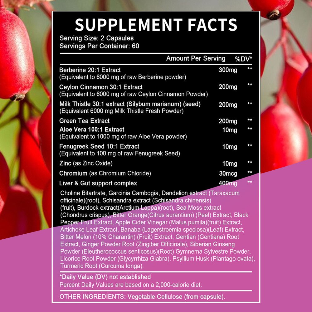 Berberine Supplement Enhance Immune Function Antioxidants 30/60/120 Capsules